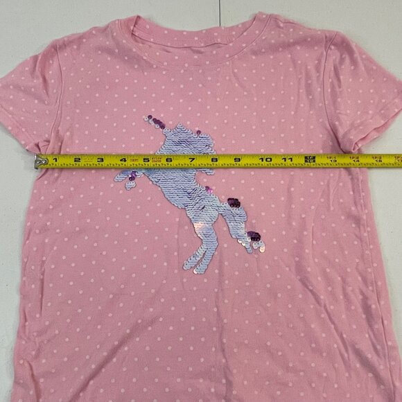 Wonder Nation Girls' Pink Polka Dot Unicorn Sequin Kids T-Shirt Size M (7-8) - Picture 6 of 8